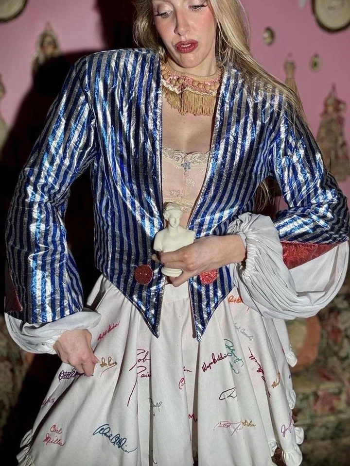 Chaqueta de Disfraz Años 70 Rayas Metálicas con Mangas Dramáticas, Talla M-L Foto 1 de 4