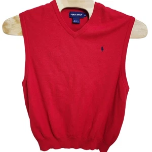 Vintage Polo Golf Ralph Lauren Herren XL rot V-Ausschnitt Pullover Weste 100% Baumwolle 90er - Bild 1 von 6