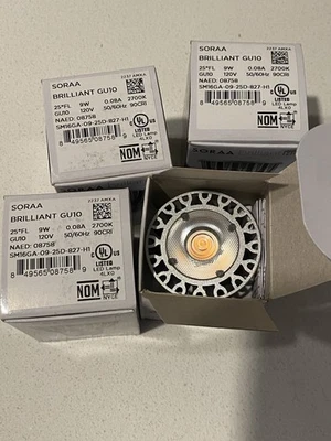 Лот из 4 SORAA блестящий GU10 LED лампы SM16GA-09-25D-827-H1 2700K 9 Вт новый в коробке - Изображение 1 из 4