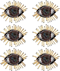 6 Pcs Eye Beaded Patches for Clothes, Evil Eye Sequined Patch Sew on Rhinestone  - Picture 1 of 6