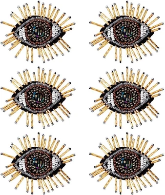 6 Pcs Eye Beaded Patches for Clothes, Evil Eye Sequined Patch Sew on Rhinestone  - Image 1 of 4