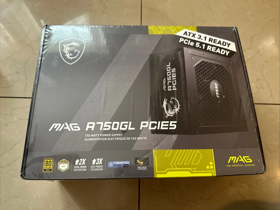 MSI MAG A750GL PCIE 5 & AT.0 Power Supply 80 Plus Gold 750W ATX *NO CABLES*