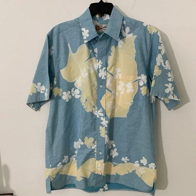 Hilo Hattie Men’s Hawaiian Shirt L Poplin Blue Floral Collar Button Short Sleeve - Image 1 of 4