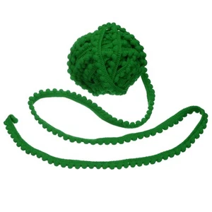 25 Yards Pom Pom Trim Ribbon, 0.5" Wide Dark Green Ball Fringe Trim - Picture 1 of 7