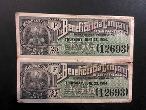 San Francisco Lottery Ticket 2x25 Cents 1904 - Picture 1 of 2