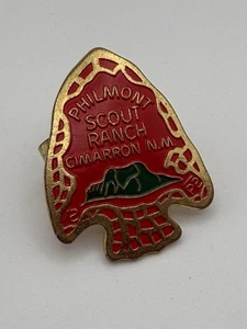 BSA Philmont Arrowhead Gold Tone Metal Neckerchief Slide w/ Red Bckgrd QSS-70 - Picture 1 of 4