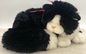 Fiesta Fluffy Plush Black & White Cat Laying Red Bow Stuffed Animal Bean Bag - Bild 1 von 10