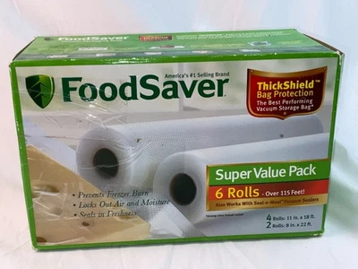 FoodSaver 4-11”x18’ 2-8”x22’ Bolsas de sellado térmico al vacío sin BPA MULTICAPA 115’ Foto 1 de 3