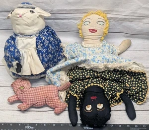 VINTAGE PRIM DUAL SIDED BLONDE & BLACK HAIR REVERSIBLE DRESS HANDMADE DOLL LOT - Picture 1 of 11