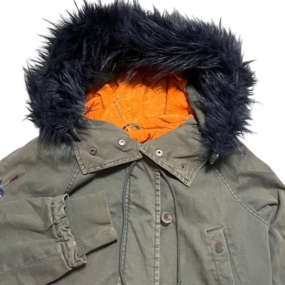 Free People Military Parka Jacket Embellished Fur Hood Orange Quilted Lining S - Image 1 of 4