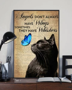 Angel Don't Always Have Wings Sometimes They Have Whiskers Black Cat Poster - Picture 1 of 1