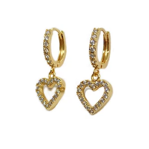 Hoop Love Pendant Women Earrings Sparkling Heart Gold, Silver Plated Girls Gift - Picture 1 of 6