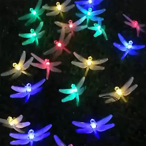 Multi-Color Dragonfly Solar String Lights 20 LED 8 Modes Outdoor Waterproof - Picture 1 of 19