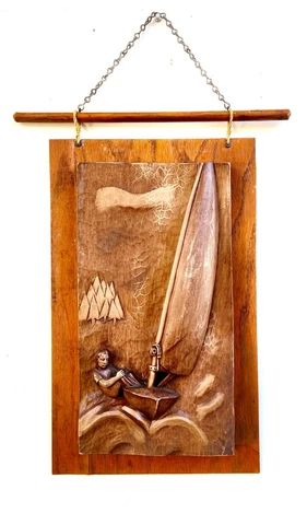VINTAGE 1930'S CARVED WOOD SAILBOAT WALL HANGING BOY SAILOR DECORATIVE CLASSIC Cover