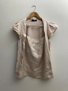 CUE shirt women's 10 Beige modern Casual Party blouse adult round neck size 10 - Picture 1 of 19
