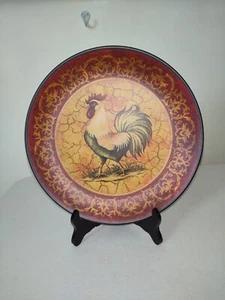 Plate Rooster - Red & Gold - Crackle design in the bed. - Country Style 8" Round - Picture 1 of 1
