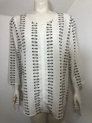 Blusa Pullover Van Heusen XL para Mujer Marfil Negro Dorado Estampado Cerradura Cuello 3/4 Sl Foto 1 de 4