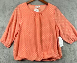 Modern Attraction Tops Womens Small Shirt NWT Coral Pink Textured Dots Blouse - Picture 1 of 9