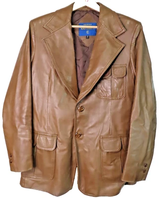 复古 Rue Royale by Nino Cerruti 男式皮革夹克外套 42L Rust/Brown 70s — 第 1/4 张图片