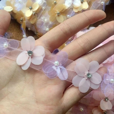 Lace Sequin Floral Edging Trimming Sewing Flower Beaded Dress DIY Clothing Decor - Image 1 of 4