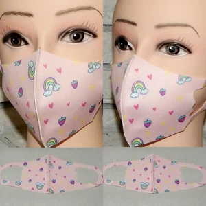 LOT OF 2 KIDS GIRLS RAINBOWS ON PINK WASHABLE STRETCH FACE MASK INDIANA - Picture 1 of 1