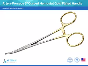 Pinza per arteria 6" termostato curvo zanzare manico placcato oro ARTMAN - Foto 1 di 9
