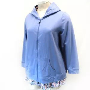 Quacker Factory Plus Blue Full Zip Hoodie Rhinestones Sweatshirt 2X - Picture 1 of 8