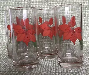 BLOCK POINSETTIA SET OF 4- 12OZ TUMBLER HIGHBALL GLASSES 5.75” TALL - Picture 1 of 4