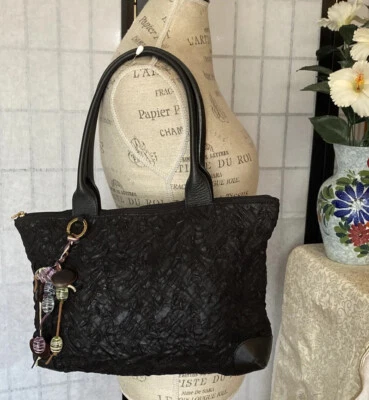 Boots ‘N Bags Purse Made in Colombia Genuine Leather & Fabric W/Beaded Bag Charm - Image 1 of 4