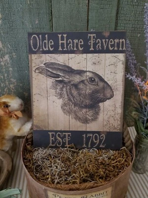 PRIMITIVE ANTIQUE VINTAGE STYLE EASTER  RABBIT OLD HARE INN TAVERN 1792 SIGN - Image 1 of 4