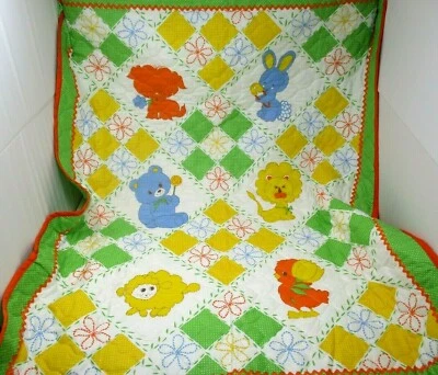 Винтажное детское одеяло THAT'S OUR BABY стеганая кроватка оранжево-зеленое желтое - Изображение 1 из 4