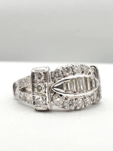 Antique Art Deco Platinum VVS 1.00ct Old Cut Round & Baguette Diamond Ring - Picture 1 of 9