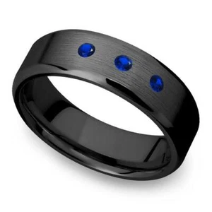 Cornflower Color Blue Sapphire Man's Ring 925 Sterling Black Silver Ring - Picture 1 of 3