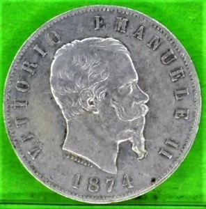 ITALIA, 5 Lire, 1874, EBC-, Ag - Imagen 1 de 2