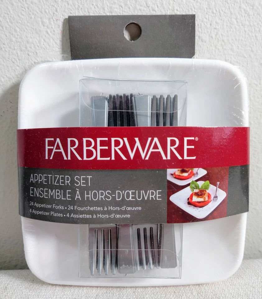 Juegos de mini aperitivos FARBERWARE - 4 placas de 5X5" y 24 horquillas *SELLADOS* Foto 1 de 1