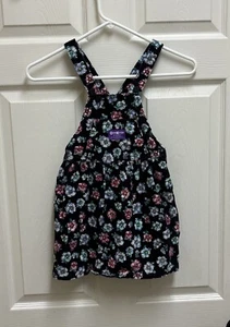 Vintage Girls Size 5 Osh Kosh B'Gosh Corduroy Black Overall Dress Floral Vestbak - Picture 1 of 14