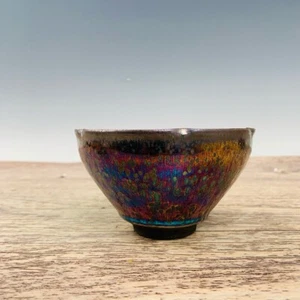 "Antigua taza de gota de aceite colorida de horno Jian de porcelana china de 4,9""" - Imagen 1 de 9