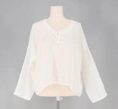 Blusa CP SHADES 100% Lino Suelta Calce Cuadrado Manga Larga Blanca Talla S Foto 1 de 4