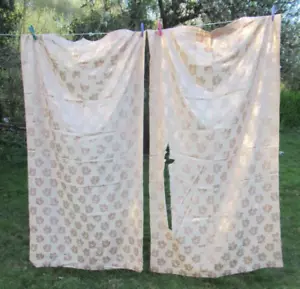 Pair Vintage Blush Pink Sateen Curtain Material  34" Wide  x 64" Drop - Picture 1 of 9