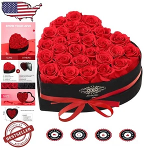 Handcrafted 28 Red Roses in Stunning Heart Box - Cherished Gift for Loved Ones - Picture 1 of 9