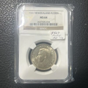 1941 NEW ZEALAND SILVER FLORIN NGC MS64 PQ MAC FINEST GRADE & SPOTLESS * - Picture 1 of 2