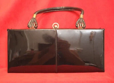 Vintage Dressy, Black Clutch Purse with Pocket Snap & Gold Trim, 1950's - Image 1 of 4