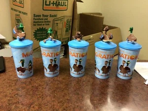 Limited Ed. Set Of (5) AMC THEATERS Migration Movie Theme Cups W/ Lids & Toppers - Picture 1 of 7