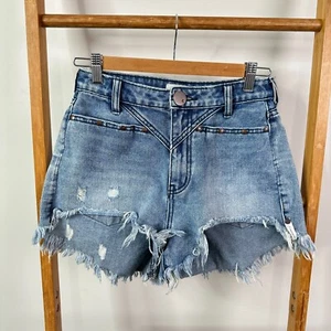 One Teaspoon Denim Shorts Womens 23 Blue High Waisted Raw Hem Cut Off - Picture 1 of 9