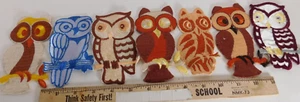 Owls Patches 7 piece Lot Appliques USA Made Embroidery VTG Sew-on Owl Birds  #Lg - Picture 1 of 1