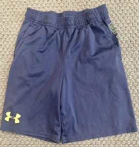 Under Armour YLG Navy/Yellow Logo Shorts - Picture 1 of 2