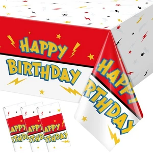 Confezione 3 Tovaglie Compleanno Rosso Bianco Decorazioni Festa, Fulmini Plast... - Foto 1 di 8