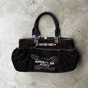 Vintage Juicy Couture Quilted Brown Terry Large Baby Diaper Bag *NEEDS WORK* - Picture 1 of 9