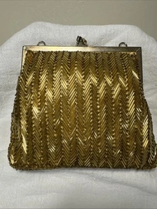 VTG MAGID GOLD-COLORED BEADED EVENING Bag Purse Clutch Hong Kong BLING Retro - Picture 1 of 6