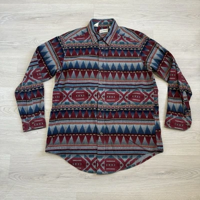 Vintage L.L. Bean Geometric Tribal Design Button Up Shirt Made In USA Size Large - Image 1 of 4